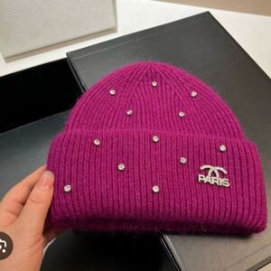 Pink Knit Beanie with Rhinestones